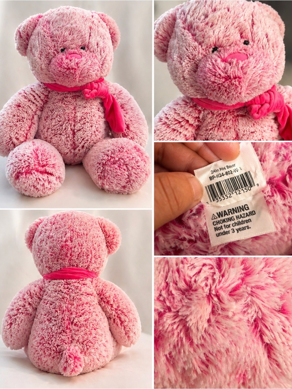 Plush Pink Teddy Bear with Scarf - Soft Cuddly Stuffed Animal